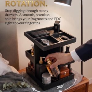 360° rotating cologne organizer for men heavy duty wood grooming station |