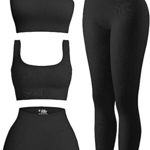4 piece workout sets for women ribbed leggings clothes