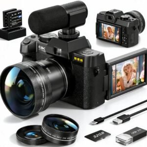 8k digital cameras for photography,64mp vlogging camera with 180°flip screen