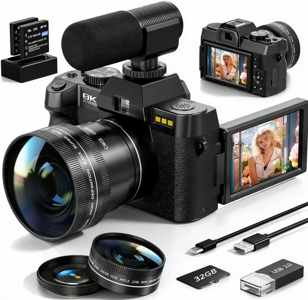8k digital cameras for photography,64mp vlogging camera with 180°flip screen 8k digital cameras for photography,64mp vlogging camera with 180°flip screen