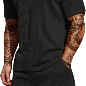 coofandy men's 2 pieces outfits casual quarter zip polo shirt and shorts set athletic jogging summer tracksuit