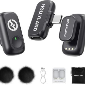hollyland lark a1 wireless microphone for iphone & android, 48khz/24 bit studio audio, 3 level noise cancellation, 200m range, magnetic mini mic for video recording & live streaming (2tx + usb c rx)
