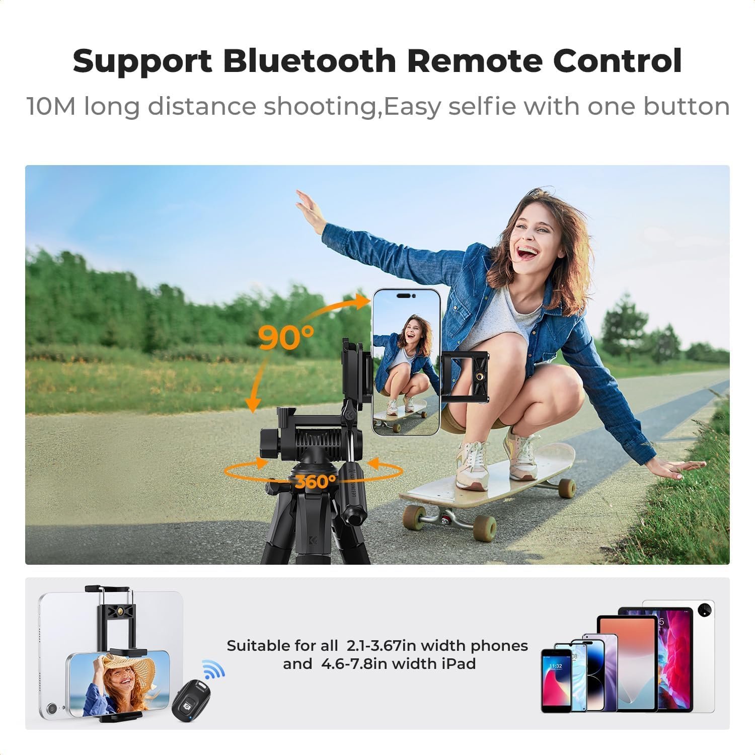 k&f concept camera tripod, 75" lightweight portable travel outdoor dslr tripods for camera phone video recording tripod stand, cellphone clip for smartphone live streaming vlog, black k&f concept camera tripod, 75" lightweight portable travel outdoor dslr tripods for camera phone video recording tripod stand, cellphone clip for smartphone live streaming vlog, black