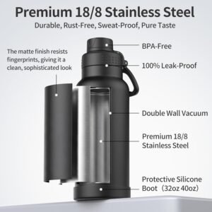edmyre insulated stainless steel water bottle leakproof, bpa free.
